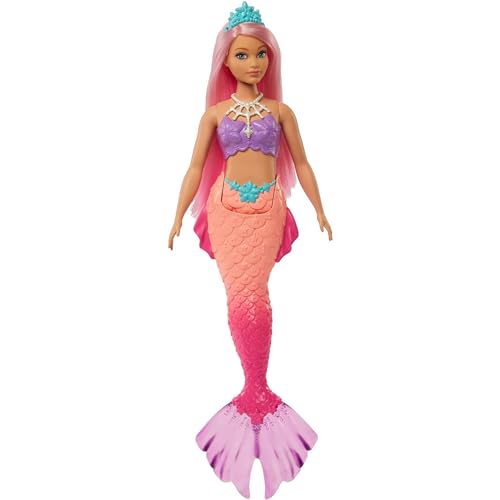 Barbie Dreamtopia Rainbow Magic Mermaid, mit rosa Haaren und blau-grüner Krone, detaillierte Meerjungfrauen-Schwanzflosse, inkl Puppe, Geschenk für Kinder ab 3 Jahren,HGR09 von Barbie