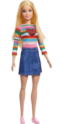 Barbie Puppe, Malibu Adventure for Two Serie, blonden Haaren, Herz Shirt, Denim Shirt, inkl Puppe, Geschenk für Kinder, Spielzeug ab 3 Jahre,HGT13 von Barbie