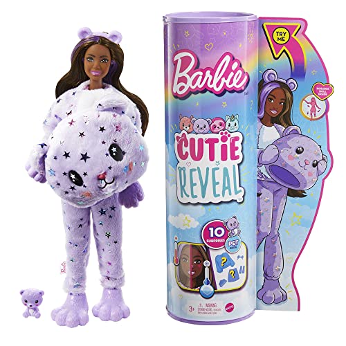 Barbie HJL57 - Cutie Reveal Puppe mit Teddy-Kostüm, Traumland Fantasie-Serie mit Farbwechsel-Effekt, 10 Überraschungen und Haustier, Spielzeug für Kinder ab 3 Jahren von Barbie