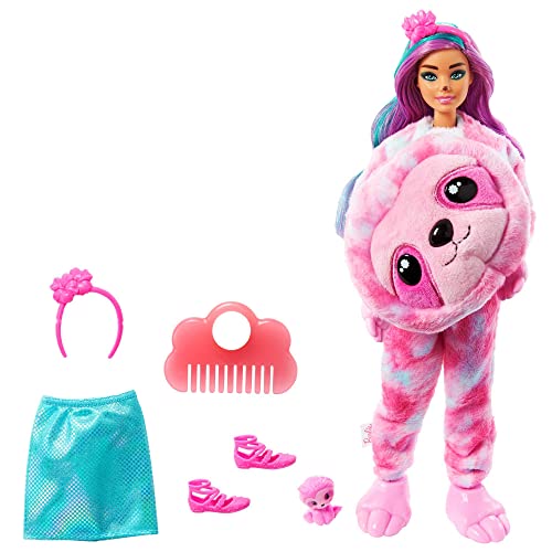 Barbie HJL59 - Cutie Reveal Puppe mit Faultier-Kostüm, Traumland Fantasie-Serie mit Farbwechsel-Effekt, 10 Überraschungen und Haustier, Spielzeug für Kinder ab 3 Jahren von Barbie