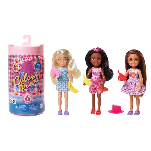 Barbie Colour Reveal, Chelsea Doll Colour Reveal, 6 Überraschungen, Picknick-Serie mit Farbwechsel, 1x Chelsea Doll mit braunen Haaren, Geschenk für Kinder, Spielzeug ab 3 Jahre,HKT81 von Barbie