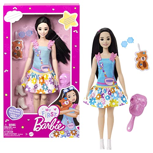 Barbie-Puppe für Vorschulkinder, schwarzes Haar, My First Barbie Renee Puppe, Kinderspielzeug und -geschenke, Plüschfuchs, Zubehör, weicher beweglicher Körper, HLL22 von Barbie