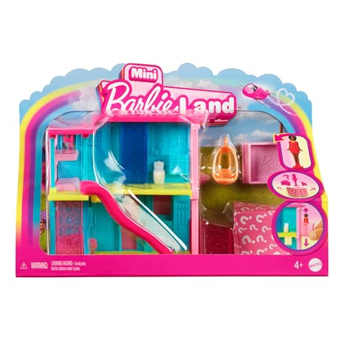 Barbie Mini BarbieLand Puppenhaus-Sets, Mini-Traumvilla mit Überraschung, ca. 4 cm große Barbie-Puppe, Möbel und Zubehörteile plus Aufzug und Pool, 4 Jahre+, HYF46 von Barbie