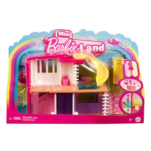 Barbie Mini BarbieLand Puppenhaus-Sets, Mini-Traumvilla mit Überraschung, ca. 4 cm große Barbie-Puppe, Möbel und Zubehörteile plus Aufzug und Pool, 4 Jahre+, HYF47 von Barbie