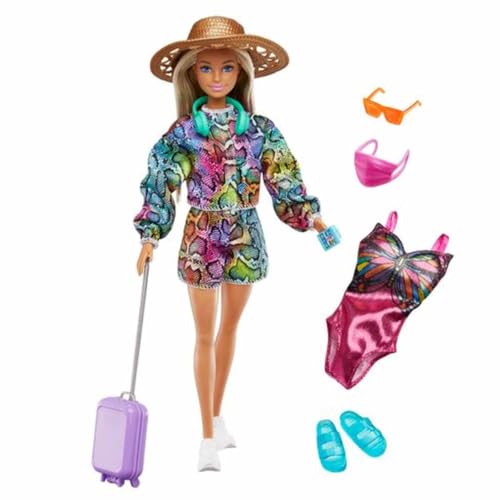 Barbie Holiday Fun Doll (30,5 cm), Blonde Highlighted Hair, Travel Tote & Hat, Swimsuit & Summer Accessories, Great Gift for Kids 3 to 7 Years Old von Barbie