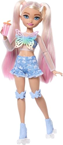 Barbie Dream Besties Puppe und Zubehörteile, bewegliche Malibu“ Rollschuh-Modepuppe mit blondem Haar, 9 Teile zum Thema Make-up, JFX96 von Barbie