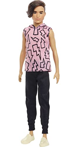 Barbie Fashionista-Puppe, Ken-Puppe mit braunen Haaren, ärmelloser rosa Kapuzenpullover mit schwarzer Jogginghose, weiße Schuhe, inkl Puppe Ken, Geschenk für Kinder, Spielzeug ab 3 Jahre,HBV27 von Barbie