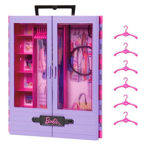 Barbie Kleiderschrank, Ultimate Closet, zum Organisieren von Barbie Kleidung und Accessoires, inkl. Kleiderbügel, Spielzeug ab 3 Jahre, HJL65 von Barbie