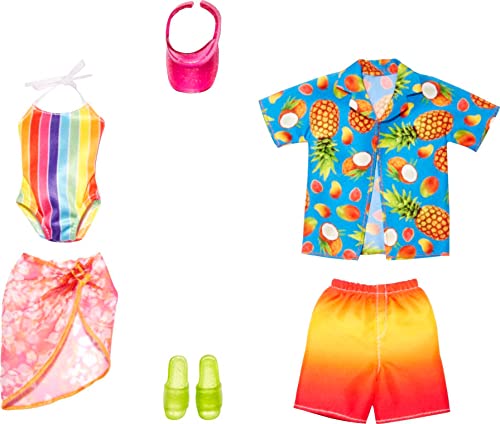 Barbie Kleidung, Strandmode und Accessoire 2er-Pack und Ken-Puppen mit 2 kompletten Schwimm-Looks von Barbie