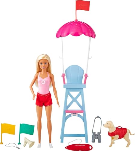 Barbie GTX69 - Rettungsschwimmerin-Spielset mit blonder Puppe und Zubehör, tolles Geschenk für Kinder ab 3 Jahren von Barbie