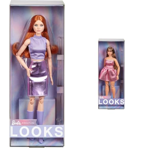 Barbie Looks Puppe, Sammelfigur Nr. 20 mit roten Haaren und moderner Y2K-Mode & Looks Puppe, Sammelfigur Nr. 24 mit braunen Haaren und moderner Y2K-Mode von Barbie