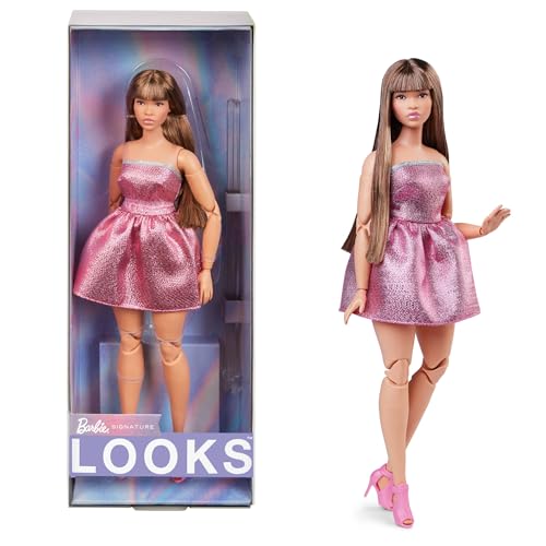 Barbie Looks Puppe, Sammelfigur Nr. 24 mit braunen Haaren und moderner Y2K-Mode, schimmerndes trägerloses Kleid mit Peeptoe-High-Heels, HRM16 Barbie Looks Puppe, Sammelfigur Nr. 24 mit braunen Haaren und moderner Y2K-Mode, schimmerndes trägerloses Kleid mit Peeptoe-High-Heels, HRM16 von Barbie