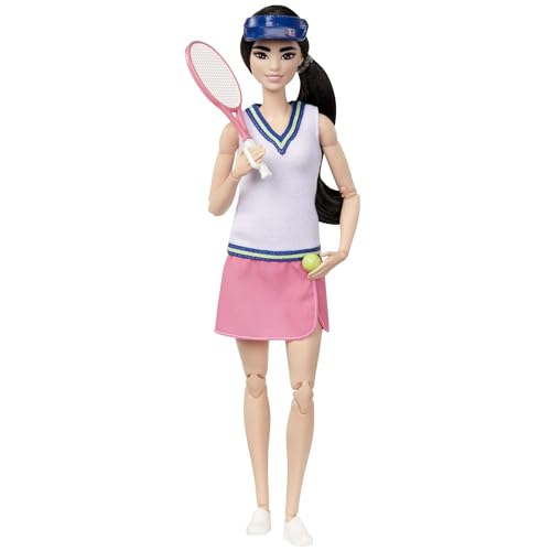 Barbie Made to Move - Tennisspielerin mit Schläger und Ball - Puppe mit 22 Gelenken für realistisches Spielvergnügen, Tennisfans und Kinder ab 3 Jahren, HKT73 von Barbie