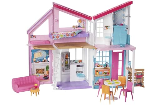 Barbie Malibu Haus, zweistöckige Traumvilla, mit 6 Zimmern, 25+ Barbie Zubehör, ohne Barbie Puppen, als Geschenk für Kinder ab 3 Jahren geeignet, FXG57 von Barbie