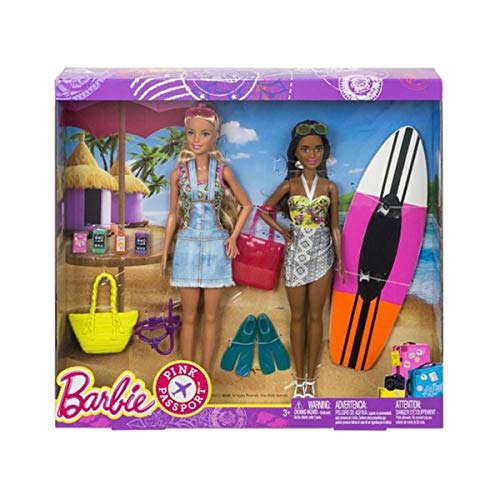 Barbie Mattel FNY92 Surfer Urlaub Set mit 2 Puppen Pink Passport . von Barbie