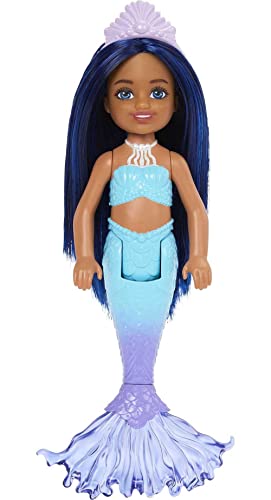 Barbie Mermaid Chelsea HLC15 Puppe mit Gelenken, 15 cm Meerjungfrau mit blauen Haaren von Barbie