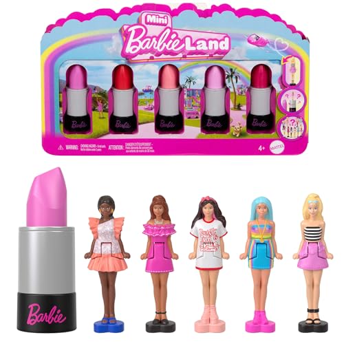 Barbie Mini BarbieLand 5er-Set Fashionistas-Puppen, ca. 3,8 cm große Minipuppen in Lippenstifthülsen, Sammelset mit Überraschungen (Stile können abweichen), JBD26 von Mattel