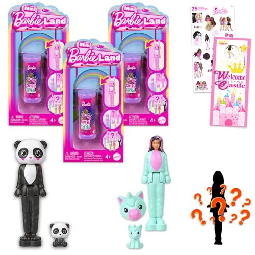 Barbie Mini Barbieland Blind Bag Minifiguren-Set – Paket mit 3 Barbie Blind Cutie Reveal Tube Mystery Barbie Puppen plus Aufklebern, mehr | Barbie Partygeschenke für Mädchen, Kinder von Barbie