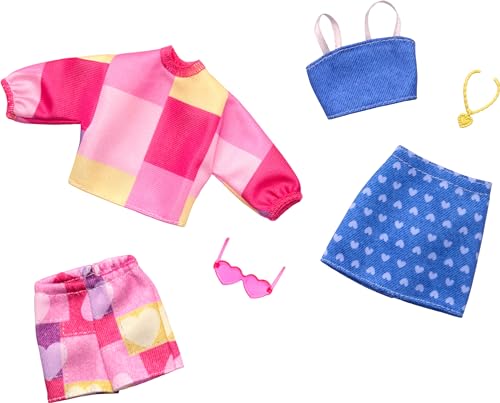 Barbie Fashions 2-Pack Clothing Set, 2 Outfits Doll Include Pink & Blue Inspired Skirt, Shorts, 2 Tops & 2 Accessories von Barbie