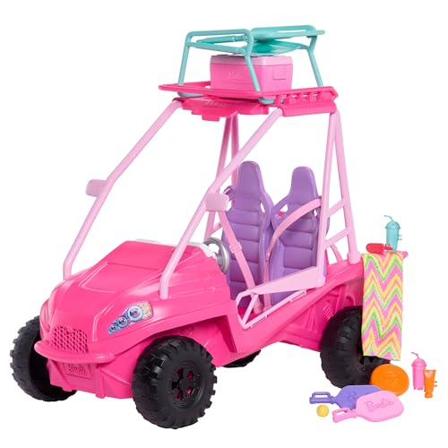 Barbie Mysteries: Beach Detectives“ Spielset mit Strand-Buggy-Spielzeugauto und mehr als 10 Zubehörteilen, inklusive Strandstuhl und Handtuch,JFV68 von Barbie