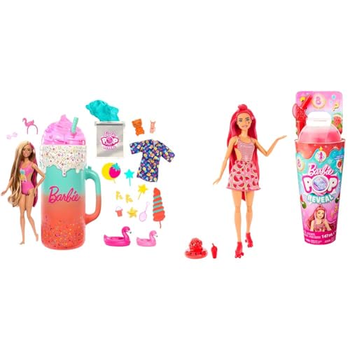 Barbie Pop Reveal Rise & Surprise Geschenkset - über 15 Überraschungen & Pop Reveal Fruit - Puppe mit roten Haaren im Wassermelonenduft von Barbie