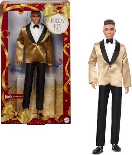 Barbie Signature 2025 Holiday Light Brown Hair Ken Collectible Fashion Doll Wearing Full Suit with Golden Jacket in Displayable Packaging & Doll Stand Barbie Signature 2025 Holiday Light Brown Hair Ken Collectible Fashion Doll Wearing Full Suit with Golden Jacket in Displayable Packaging & Doll Stand von Barbie