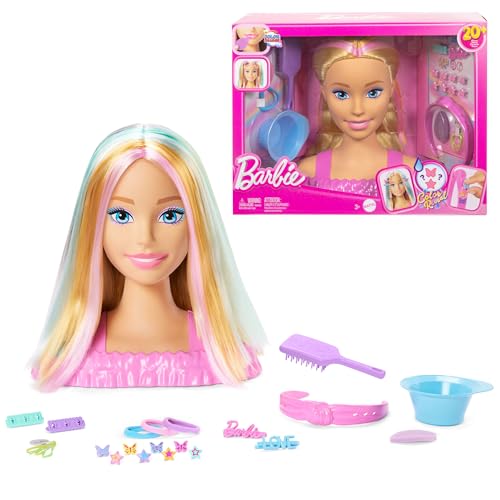 Barbie-Puppe Styling-Kopf, Blondes Haar mit mehr als 20 Styling-Zubehörteilen inklusive Stern, Schmetterling und Haarclips mit Farbwechsel, JFG81 von Barbie