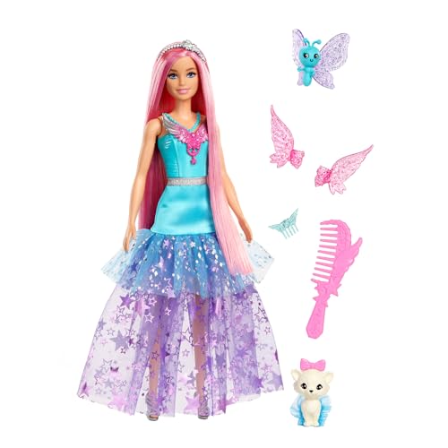 Barbie-Puppe mit 2 fantastischen Tieren und Kleid, Barbie-Puppe Malibu“ aus Barbie Ein verborgener Zauber“, ca. 17 cm lange Haare, JCW48 von Barbie