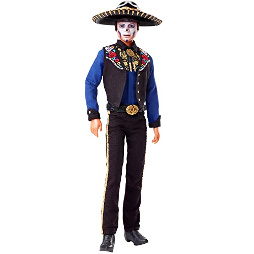 Barbie 2022 Día De Muertos Ken-Puppe mit Hemd, Weste und Sombrero, Calavera-Gesichtsbemalung, Geschenk für Sammler von Barbie