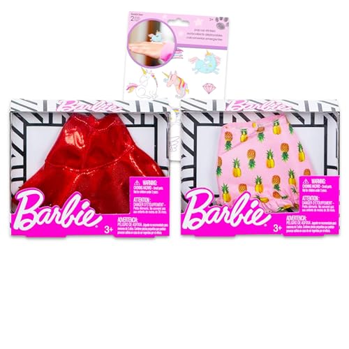 Barbie Puppenmode Kleidung Mini-Röcke, 2er-Pack Bündel mit Aufklebern | Barbie Puppenkleidungszubehör von Barbie