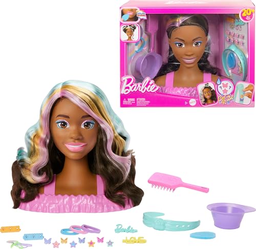 Barbie Puppenstyling-Kopf, braunes Haar mit über 20 Haarstyling-Accessoires, inklusive Stern- und Schmetterlings-Haarclips von Barbie