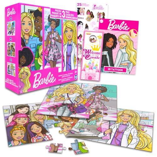 Barbie Puzzle-Set für Kinder, Mädchen, Bündel mit 3 Puzzles von Barbie und Freunden, plus Aufklebern, Tattoos, mehr (24, 48 und 100 Teile Puzzles) von Barbie