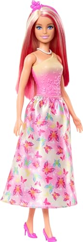 Barbie Royal-Puppe mit fantasievollen Haaren in Blond und Pink, bunten Accessoires, Oberteil in Pink mit Farbverlauf und Rock mit Schmetterlingsmuster, HRR08 von Barbie