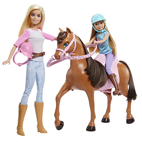 Barbie - Stacie Schwestern auf Pferd Playset mit Pferd und Sattel von 2, mit Reitanzug, Spielzeug und Geschenk für Kinder ab 3 Jahren, GXD65 von Barbie