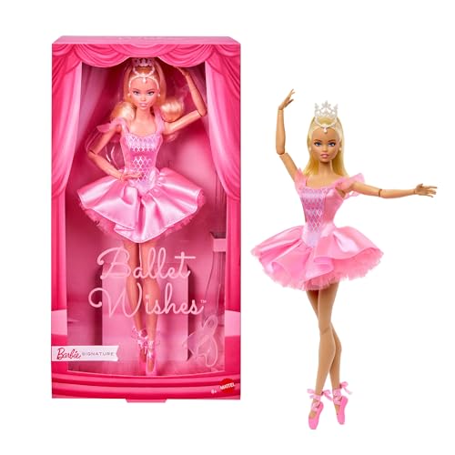 Barbie Signature Ballet Wishes Puppe, Sammelfigur-Modepuppe in rosafarbenem Seiden-Tutu mit blonden Haaren und Geschenkverpackung, JBJ10 von Barbie