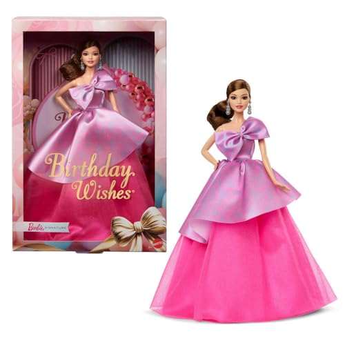 Barbie Signature Birthday Wishes-Puppe, Sammelfigur, Modepuppe mit seidigem rosa Kleid, braunem welligen Haar, Geschenkverpackung, JBJ08 Barbie Signature Birthday Wishes-Puppe, Sammelfigur, Modepuppe mit seidigem rosa Kleid, braunem welligen Haar, Geschenkverpackung, JBJ08 von Barbie