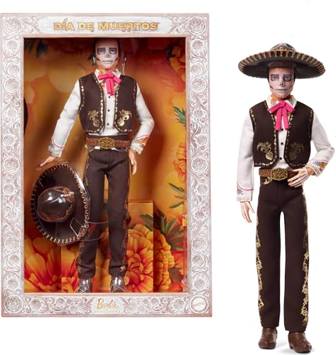Barbie Signature Puppe, Día De Muertos 2025, Sammelfigur mit cremefarbenem Hemd, schwarzer Weste und Hose, Sombrero und Calavera-Gesichtsbemalung, JBJ06 Barbie Signature Puppe, Día De Muertos 2025, Sammelfigur mit cremefarbenem Hemd, schwarzer Weste und Hose, Sombrero und Calavera-Gesichtsbemalung, JBJ06 von Barbie