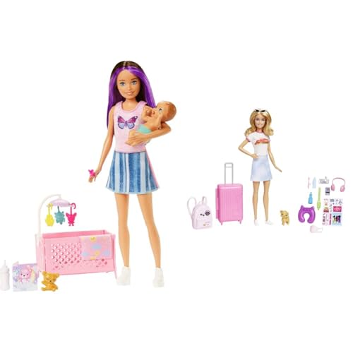 Barbie Skipper Babysitter Inc, Skipper Big Babysitting Adventure & Malibu - Koffer, Rucksack, Hündchen und mehr als 10 Accessoires für fantasievolles Spielen von Barbie