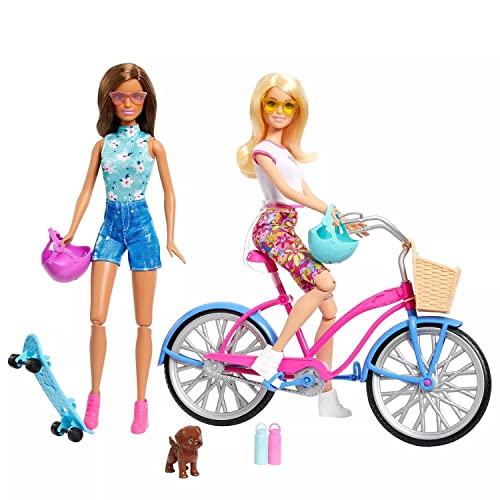 Barbie Strand Fahrrad Puppe Set Blau Skateboard + Zubehör, HJY84 Barbie Strand Fahrrad Puppe Set Blau Skateboard + Zubehör, HJY84 von Barbie