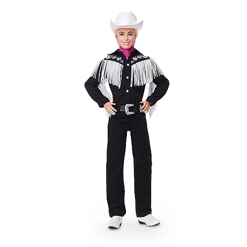 BARBIE THE MOVIE Ken - Sammelpuppe aus dem Spielfilm mit Western-Outfit, Vintage-Hemd, Cowboyhut, weiße Stiefel, für Kinder ab 3 Jahren, HRF30 von Mattel