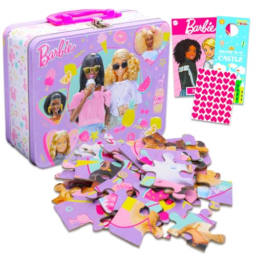 Barbie Tin Lunchbox Puzzle-Bundle – Barbie Lunchbox mit Barbie Puzzle, 48 Teile für Kinder plus Tattoos, Aufkleber, mehr | Barbie Schulbedarf-Set für Mädchen von Barbie