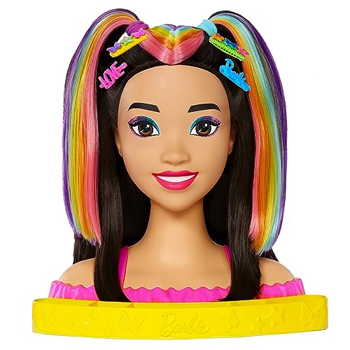 Barbie Totally Hair - Neon-Regenbogen Deluxe Styling-Kopf, reichlich Zubehörteile, 10 Farbwechselüberraschungen, Kinder ab 3 Jahren, HMD81 von Barbie