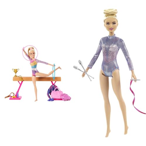 Barbie Turnspaß -Spielset mit Schwebebalken und über 10 thematisch passenden Teilen & Puppe, You Can Be Anything Serie, Rhythmische Sportgymnastik von Barbie