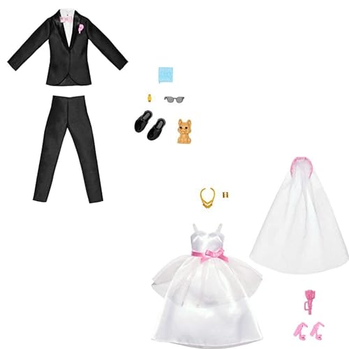 Barbie and Ken Bride and Groom Set of 2 Fashion Packs with Wedding Dress and Smoking Doll Outfits Bundle von Barbie