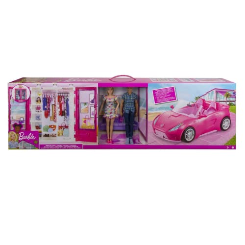 Barbie und Ken Puppe mit ihrem Kleiderschrank und Cabrio, Rosa, 2-Sitzer, inklusive Zubehör. von Barbie