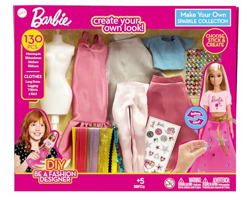 Barbie DIY Sparkle Mode Designer-Set - 130 Teile Dress Up Kit | Design Kleidung für Puppen mit Strass, Bändern, Aufklebern & Schaufensterpuppe | Sparkle Barbie Kleidung Geschenk für Mädchen ab 5 Barbie DIY Sparkle Mode Designer-Set - 130 Teile Dress Up Kit | Design Kleidung für Puppen mit Strass, Bändern, Aufklebern & Schaufensterpuppe | Sparkle Barbie Kleidung Geschenk für Mädchen ab 5 von Barbie