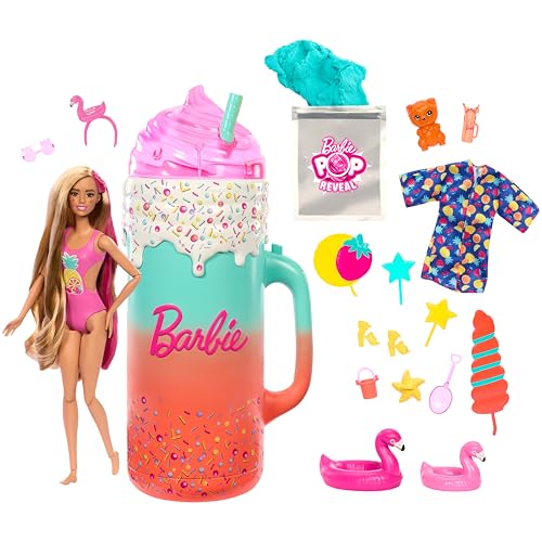 BARBIE Pop Reveal Rise & Surprise Geschenkset - über 15 Überraschungen, inklusive 1 Barbie-Puppe, Strandzubehör, für fruchtig-frechen Spielspaß, für Kinder ab 3 Jahren, HRK57 von Barbie