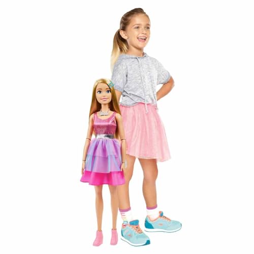 Barbie Extragroße Puppe (71 cm) - Pinkes Kleid, Blonde Haare mit Haarspange und Kette, Geschenk für Kinder ab 3 Jahren, HJY02 von Barbie