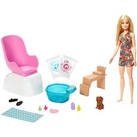 MATTEL GHN07 Barbie Mani-Pedi Puppe (blond) Spielset, Anziehpuppe, Nagelstudio mit Zubehör von Barbie