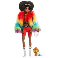 MATTEL GVR04 Barbie Extra Puppe mit Afro und Regenbogen-Jacke, inkl. Haustier von Barbie